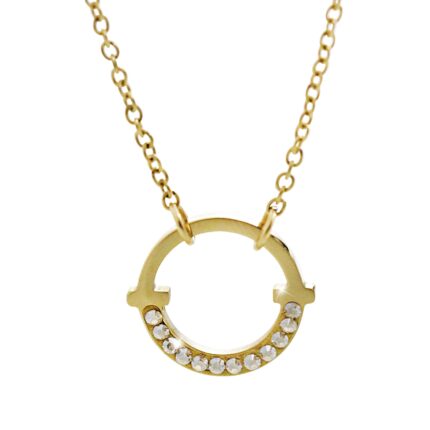 Zlatý ocelový náhrdelník kruh na půl osázený krystaly Swarovski Golden Shadow