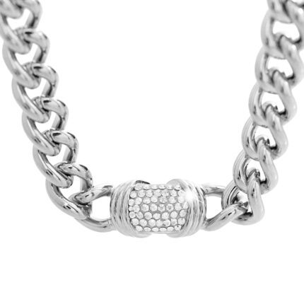 Ocelový masivní náhrdelník řetěz s ozdobným elementem osázený krystaly Swarovski Crystal