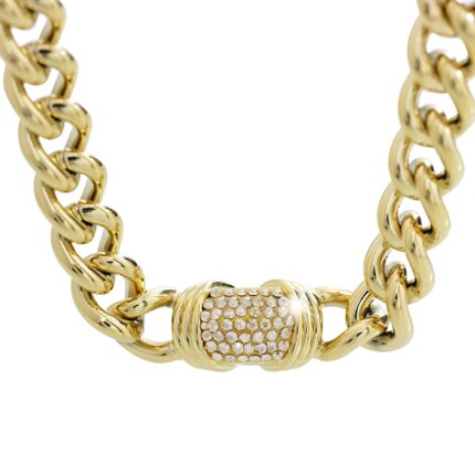 Zlatý ocelový masivní náhrdelník řetěz s ozdobným elementem osázený krystaly Swarovski Golden Shadow