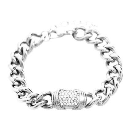 Ocelový masivní náramek řetěz s ozdobným elementem osázený krystaly Swarovski Crystal