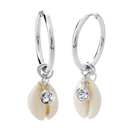 Ocelové náušnice kruhy s přírodní mušlí a s krystalem Swarovski Crystal