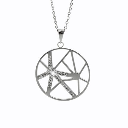 Ocelový náhrdelník s kulatým členitým přívěskem zdobený krystaly Swarovski Crystal