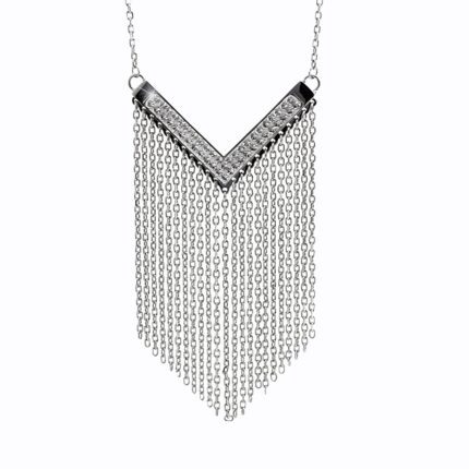 Ocelový náhrdelník s řetízky do špičky zdobený krystaly Swarovski Crystal