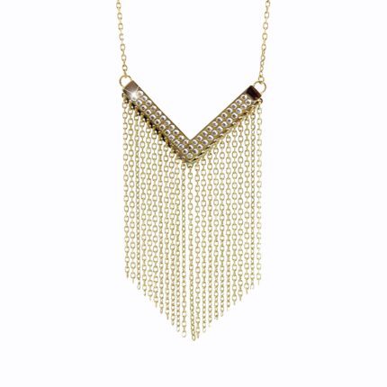 Zlatý ocelový náhrdelník s řetízky do špičky zdobený krystaly Swarovski Golden Shadow