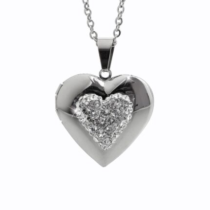 Ocelový náhrdelník velký srdcový medailon s krystaly Swarovski Crystal