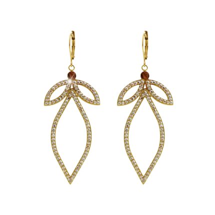 Zlaté ocelové náušnice klapky seskupení lístků s krystaly Swarovski Golden Shadow
