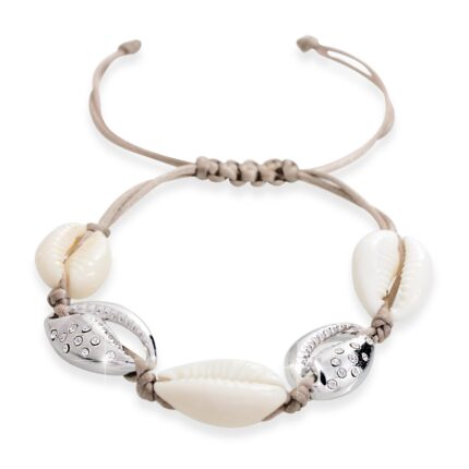 Pletený náramek mušle z bižuterní slitiny a přírodní mušle doplněné o krystaly Swarovski Crystal