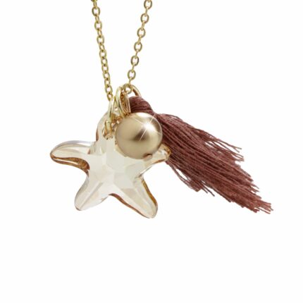 Zlatý ocelový náhrdelník střapec perla a krystal tvaru hvězdice Swarovski Golden Shadow