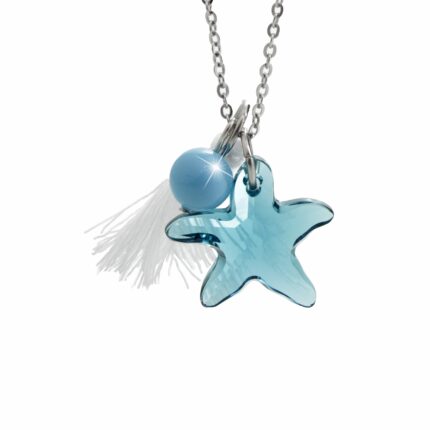 Ocelový náhrdelník střapec perla a krystal tvaru hvězdice Swarovski Indicolite