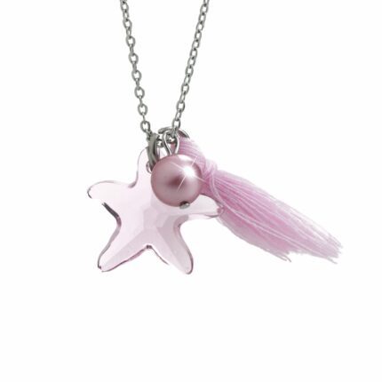 Ocelový náhrdelník střapec perla a krystal tvaru hvězdice Swarovski Light Rose