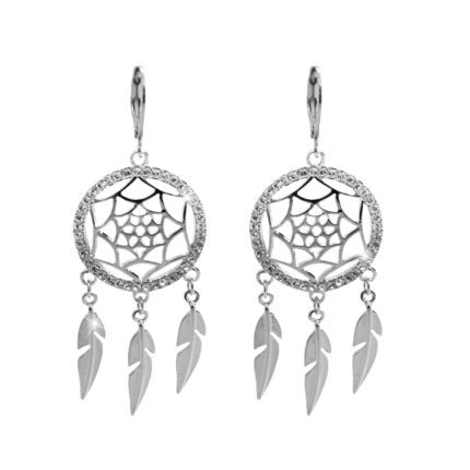 Ocelové náušnice klapky s prořezávaným lapačem snů a s krystaly Swarovski Crystal