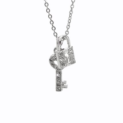 Náhrdelník z bižuterní slitiny zámeček s klíčem osázený krystaly Swarovski Crystal