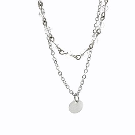 Ocelový náhrdelník dvojitý z ketlovaných korálků Swarovski Crystal
