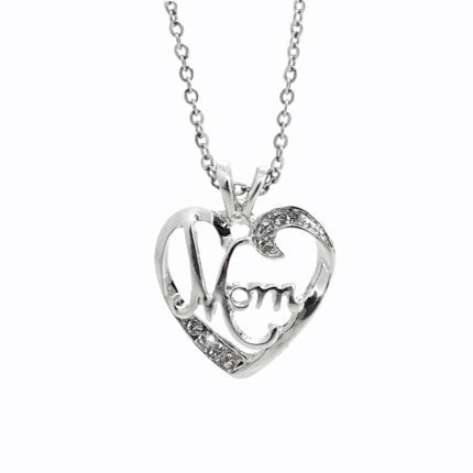 Náhrdelník z bižuterní slitiny srdce s nápisem Mom a s krystaly Swarovski Crystal