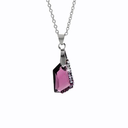 Ocelový náhrdelník malý zdobený lichoběžník Swarovski Amethyst