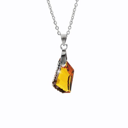 Ocelový náhrdelník malý zdobený lichoběžník Swarovski Topaz
