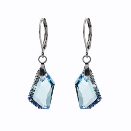 Ocelové náušnice klapky malý zdobený lichoběžník Swarovski Aquamarine