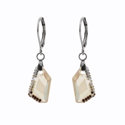 Ocelové náušnice klapky malý zdobený lichoběžník Swarovski Golden Shadow