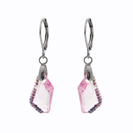 Ocelové náušnice klapky malý zdobený lichoběžník Swarovski Light Rose