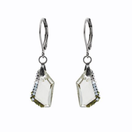Ocelové náušnice klapky malý zdobený lichoběžník Swarovski Silver Shade