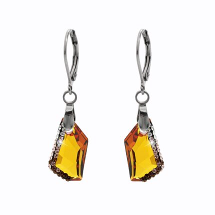 Ocelové náušnice klapky malý zdobený lichoběžník Swarovski Topaz