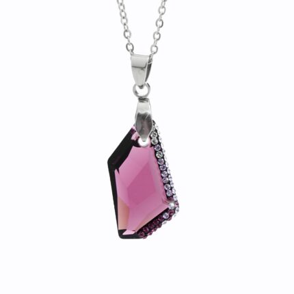 Ocelový náhrdelník střední zdobený lichoběžník Swarovski Amethyst