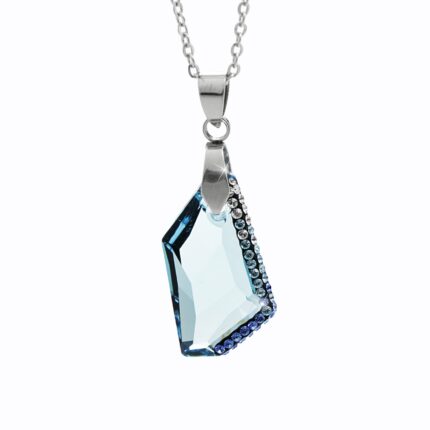 Ocelový náhrdelník střední zdobený lichoběžník Swarovski Aquamarine