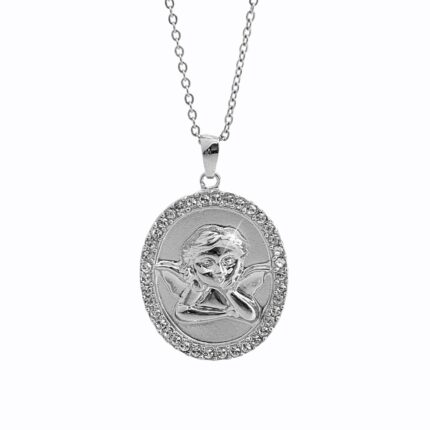 Náhrdelník z bižuterní slitiny ovál s reliéfem anděla a s krystaly Swarovski Crystal