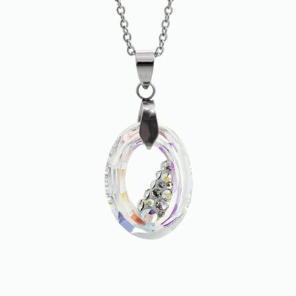 Ocelový náhrdelník šikmo osázený střední ovál Swarovski AB