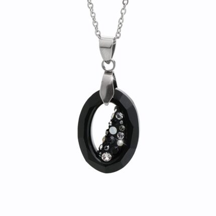 Ocelový náhrdelník šikmo osázený střední ovál Swarovski Jet