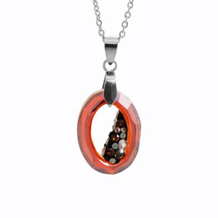 Ocelový náhrdelník šikmo osázený střední ovál Swarovski Red Magma