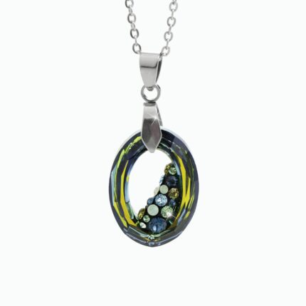 Ocelový náhrdelník šikmo osázený střední ovál Swarovski Sahara