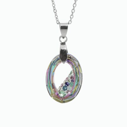 Ocelový náhrdelník šikmo osázený střední ovál Swarovski Vitrail Light