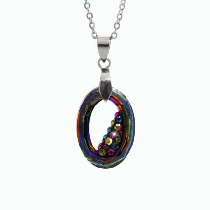 Ocelový náhrdelník šikmo osázený střední ovál Swarovski Volcano