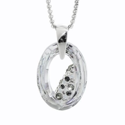 Ocelový náhrdelník šikmo osázený velký ovál Swarovski Crystal Cal