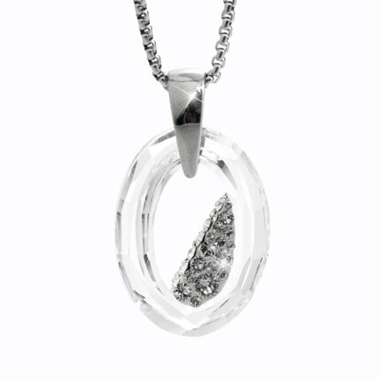 Ocelový náhrdelník šikmo osázený velký ovál Swarovski Crystal