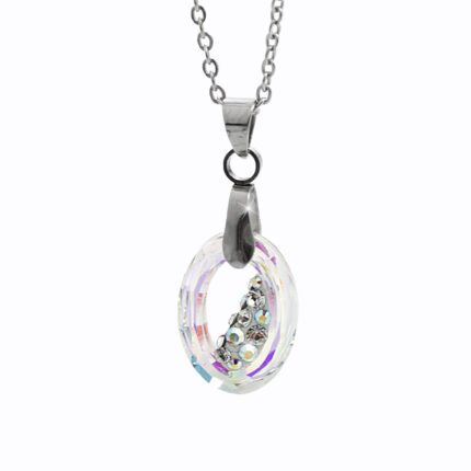 Ocelový náhrdelník šikmo osázený malý ovál Swarovski AB