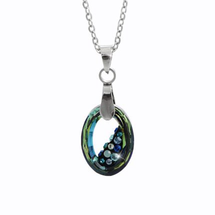 Ocelový náhrdelník šikmo osázený malý ovál Swarovski Bermuda Blue