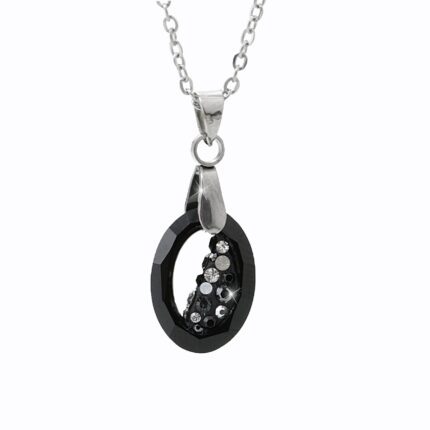 Ocelový náhrdelník šikmo osázený malý ovál Swarovski Jet