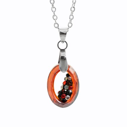 Ocelový náhrdelník šikmo osázený malý ovál Swarovski Red Magma