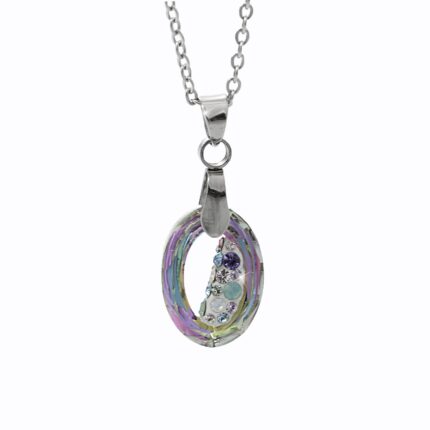 Ocelový náhrdelník šikmo osázený malý ovál Swarovski Vitrail Light