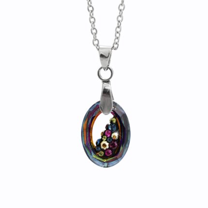 Ocelový náhrdelník šikmo osázený malý ovál Swarovski Volcano