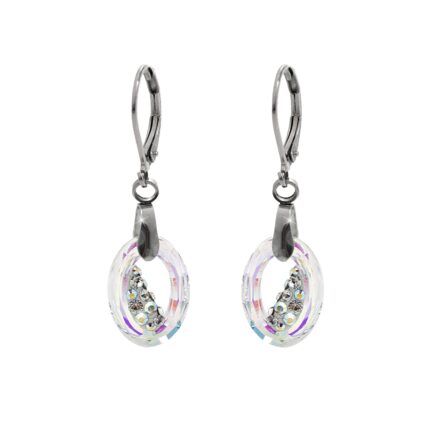 Ocelové náušnice klapky šikmo osázený malý ovál Swarovski AB
