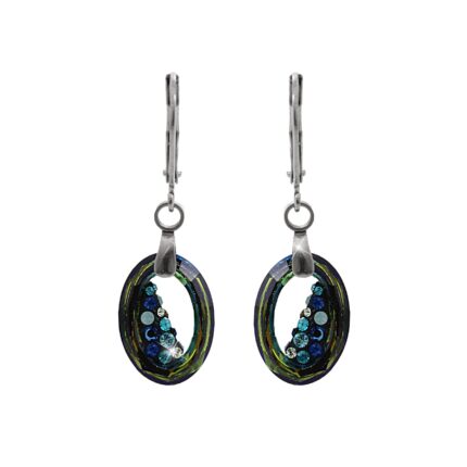 Ocelové náušnice klapky šikmo osázený malý ovál Swarovski Bermuda Blue