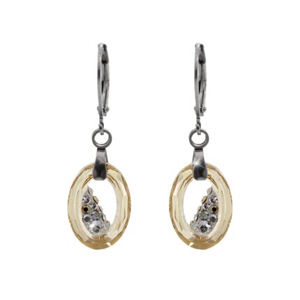 Ocelové náušnice klapky šikmo osázený malý ovál Swarovski Golden Shadow