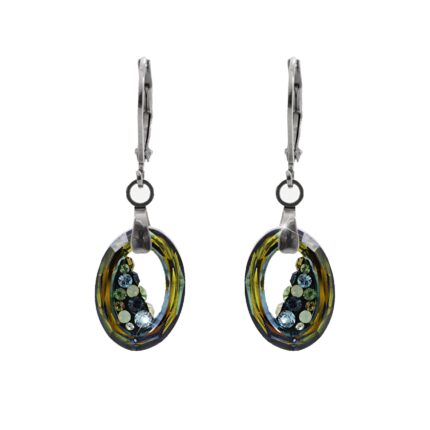 Ocelové náušnice klapky šikmo osázený malý ovál Swarovski Sahara
