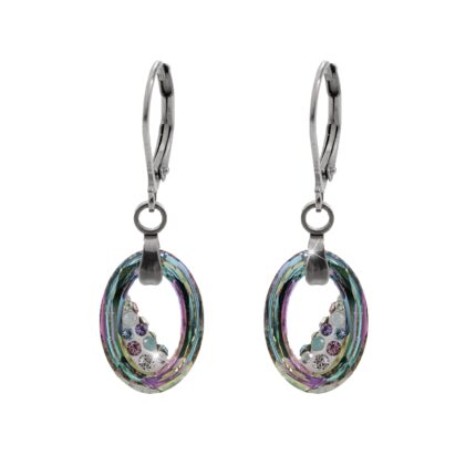 Ocelové náušnice klapky šikmo osázený malý ovál Swarovski Vitrail Light
