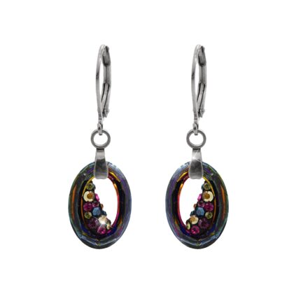 Ocelové náušnice klapky šikmo osázený malý ovál Swarovski Volcano