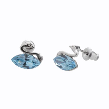 Náušnice puzety z bižuterní slitiny labuť s navetou Swarovski Aquamarine
