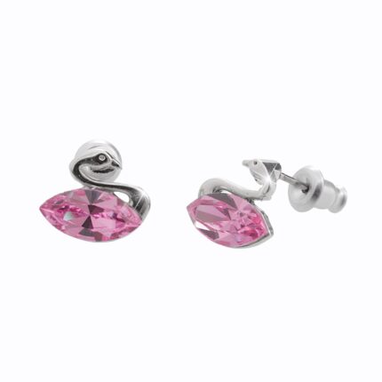 Náušnice puzety z bižuterní slitiny labuť s navetou Swarovski Light Rose